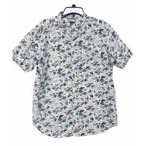 Columbia Shirt Men's L Short Sleeve Boats Beach Umbrellas Ocean Sun Trees Campy